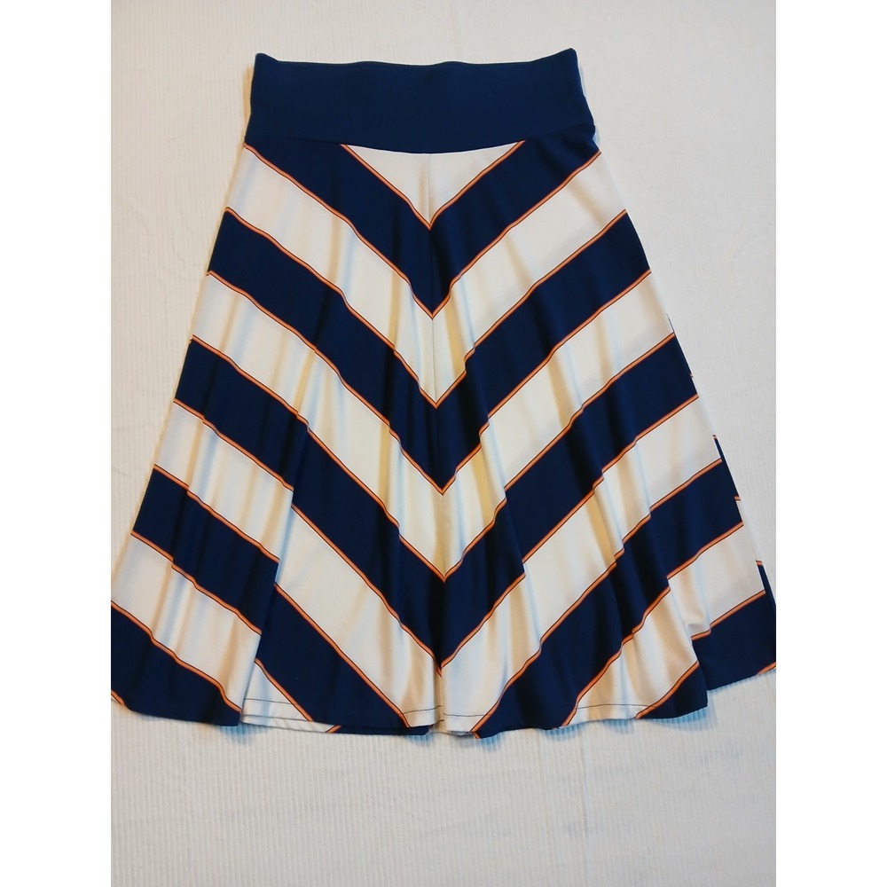 Old Navy Womens Small Navy Blue White Orange Chevron Stripe Stretch Midi Skirt